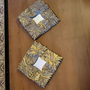 Gold Leaf Corners 3D set of 2 wall mirrors 12"x12"x1"  Very good used condition